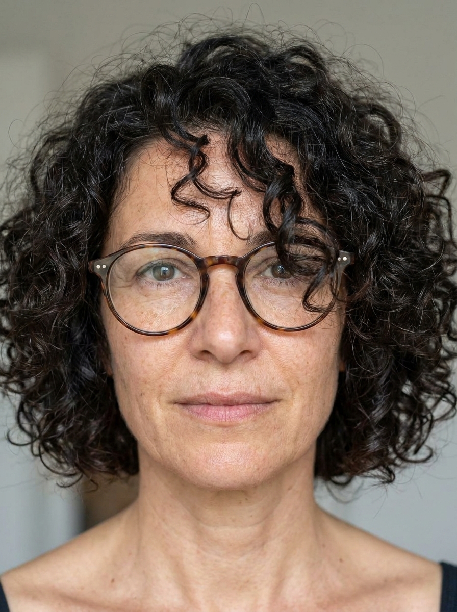 Curly Bob mit Brille als Kurzhaarfrisuren mit Brille Inspiration 2026